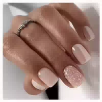 24 Künstliche Nägel Kurze Glitzer French Press On Nails Nude 1 st