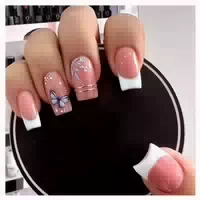 Kunstnägel 24 Lang Rosa Schmetterlingsmuster Nagelkleber des 1 st