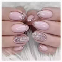 24 Künstliche Nägel Kurze Glitzer French Press On Nails Nude 1 st