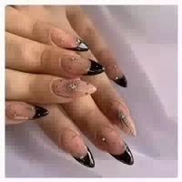 24 Schwarze Press On Nails French Tips Mandel Akrylnägel Dia 1 st