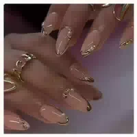 24 Stück French Tip Press On Nägel Mandel Gold Perlen Glänze 1 st