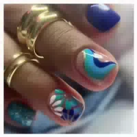 24 Stück Blau Weiß Press On Nails Herzakzente Quadrat Nägel 1 st