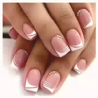Falsche Nägel 24 Kurz Press On Rosa French Eckig Strass Rosa 1 st