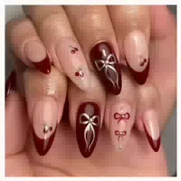 24 Stück Press On Nails Mandel Glänzend Nude Rot French Tip 1 st