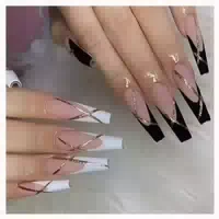 24 Swirl Press On Nails Schwarz Weiß French Künstliche Nägel 1 st