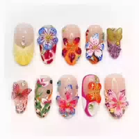 24er Set 3d Tropische Blumen Press On Nägel Medium Almond 1 st