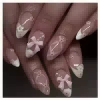 24er Set Künstliche Nägel Mandel French Weiß Nude Acryl Pres 1 st