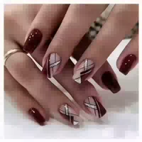 24er Pack Burgundy Rot Silber Glitzer Nägel Kurz Eckig Fre 1 st