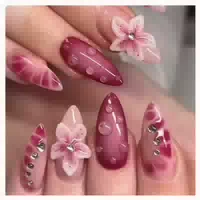 24x Glamrays Mandel Press On Nägel Mittel Rosa Rot 3d Blume 1 st