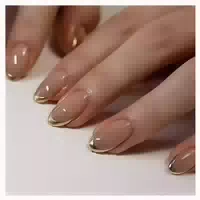 24x Justotry Gold Nagel Aufkleben Kurz Nude Mandel Oval Mitt 1 st