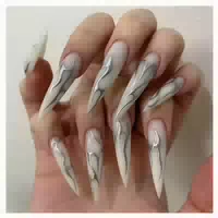 24x Lange Stiletto Press On Nails Falsche Nägel Schwarz Glän 1 st
