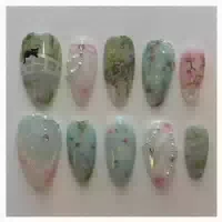 24x Medium Blau Grün Almond Fake Nägel Schleife Cat Flower D 1 st