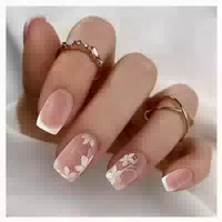 24x Pink Weiße French Tip Square Press On Nägel Blumen Desig 1 st