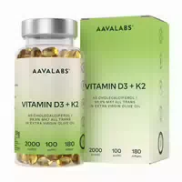 Aavalabs Vitamin D3 K2 | 2000 Ie D3 100 Μg K2 Mk 7 All Trans | Olivenöl | 180 Softgels