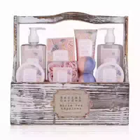 Geschenkset Pflegeset Badeset Wellness Vintage Deko Holzbox, 8tlg Körperpflege