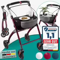 Aktivshop Wohnungsrollator mit Feststellbremse, Aluminium Rahmen & Abnehmbares Tablett