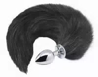Analplug „black & White Fox Tail“ Aus Metall Mit Schweif Am Stopper