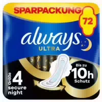 Always Ultra Binde Secure Night Mit Flügeln Monatspaket, 72 Binden 6 Packungen X 12 Stück 1 St
