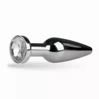 Analplug Silber aus Metall Kegel mit Zierstein Weiß Easytoys