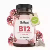 Yes Vegan Naturals Vitamin B12 Methylcobalamin, B6, Folsäure und Chlorella Komplex Kapseln 1x180 st