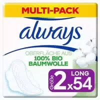 Always Ultra Binden Damen Gr 2, Long, 54 Damenbinden mit Flügeln 3 X 18 Stück , Monatspaket, Organic Cotton Protection, Sicherer Schutz und Oberfläche 100% Bio Baumwolle 1 st