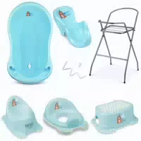 Babykajo 7 Set Baby Badewanne mit Gestell Sitz Abfluss Töpfchen Hocker Toilettentrainer