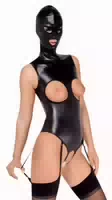 Body Ouvert Mit Angenähter Kopfmaske Und Abnehmbaren Strapsen