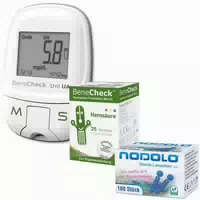 Benecheck Harnsäure Messgerät Premium Kombi Set mit Teststreifen und Lanzetten