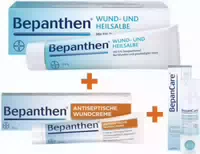 Bepanthen Wund U Heilsalbe 100 g Bepanthen Antiseptische Wundcreme 20 g Bepancare Narbengel mit Massageroller 20 ml