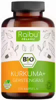 Bio Kurkuma Gerstengras Kapseln Hochdosiert – Vegan, 2:1, ohne Zusätze | Raibu