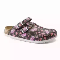 Birkenstock Clog Kay Superlauf, Birko Flor, Blooming Roses Black, Schmal
