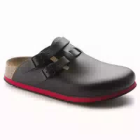 Birkenstock Clog Kay Superlauf, Wb, Naturleder, Schwarz Rot, Schmal
