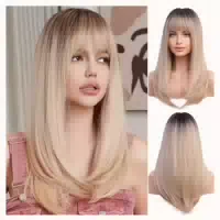 Blonde Lange Gerade Perücke mit Pony für Frauen Synthetisc 1 st