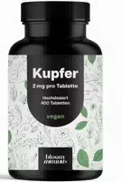Kupfer Hochdosiert 400 Tabletten À 2 mg aus Kupferbisglycinat Bloom Naturals
