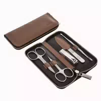 Reißverschluss Etui Aus Nappaleder Cognac, 5 Teilig 1 St