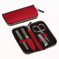 Reißverschluss Etui Aus Spaltleder Rot, 4 Teilig 1 St