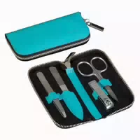 Reißverschluss Etui Aus Spaltleder Türkis, 4 Teilig 1 St