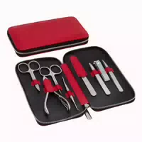 Reißverschluss Etui Aus Spaltleder Rot, 8 Teilig 1 St