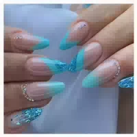 Ceboic 24 Stück Mandel Nägel Blau Glitzer French Stiletto st 1 st