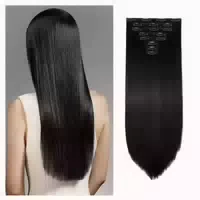 Clip in Extensions 60cm 8er Haarteil Kunsthaar Schwarz 70 cm 1 st
