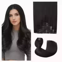 Clip in Extensions Echthaar Remy 7 Stück 45cm #1 Tief Schwar 1 st