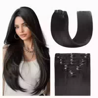 Clip in Extensions Echthaar Remy Hair Weft 50cm 120g #1 Jett 1 st