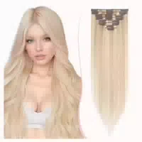Clip in Extensions Remy 30 cm 55 g 18p613#aschblond & Weiß 1 st