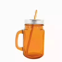 Trinkglas mit Deckel & Strohhalm Bristi Orange 1 st