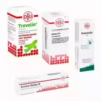 Dhu Arnica D6 Globuli, Insectolin, Travelin und Arnica Salbe