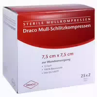 Schlitzkompressen Mull 7,5x7,5 Cm Steril 12fach 25x2 St Kompressen