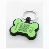 Hundemarke Knochenform Silikon Glow Grün – Qr Code Tier Id Mit Online Profil 1 St
