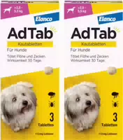 Adtab Kautabletten für Hunde über 2,5 Bis 5,5 kg gegen Zecken und Flöhe, Schnelle Abtötung von Parasiten für die Dauer von einem Monat