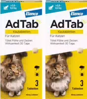 Adtab Kautabletten für Katzen über 2 Bis 8 kg gegen Zecken und Flöhe, Schnelle Abtötung von Parasiten für die Dauer von einem Monat