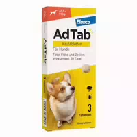 Adtab Kautabletten Für Hunde Über 5,5 Bis 11 Kg Gegen Zecken Und Flöhe, Schnelle Abtötung Von Parasiten Für Die Dauer Von Einem Monat